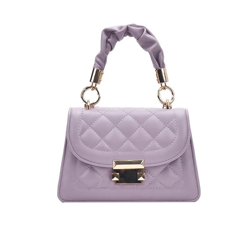 Korean style women's messenger bag with rhombus pattern on soft PU surface in purple colour