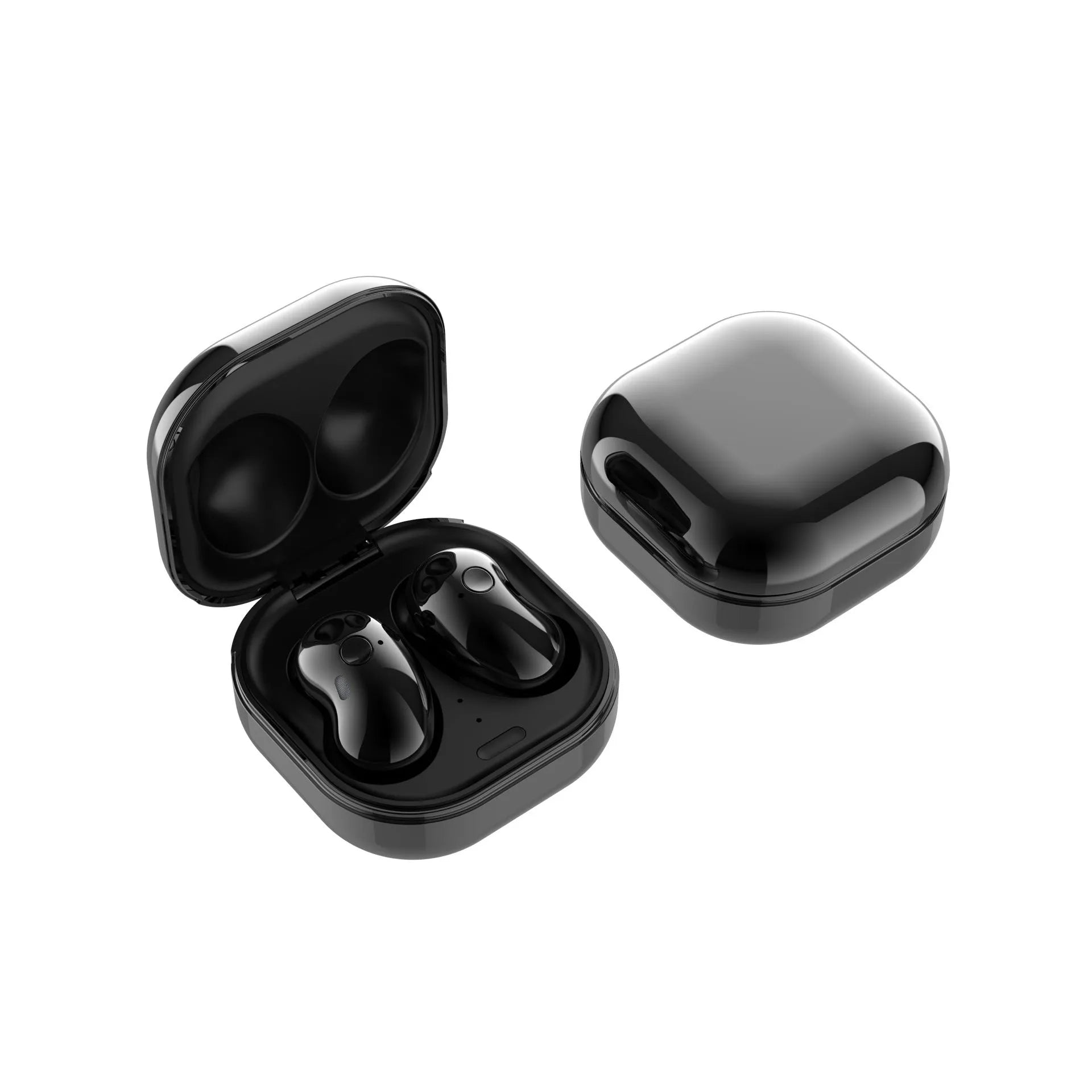 Black Bluetooth 5.0 wireless sport earbuds with IPX4 waterproof rating and built-in microphone