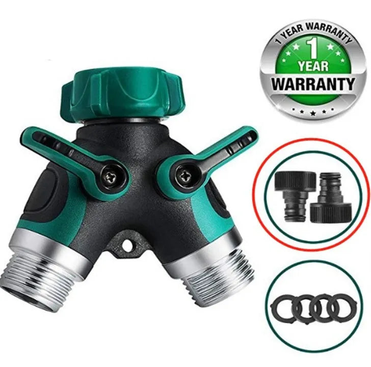 Green Y type double-pass splitter, plastic body with TPR double encapsulation, 94 x 91 x 55mm, with seals and nipple joints
