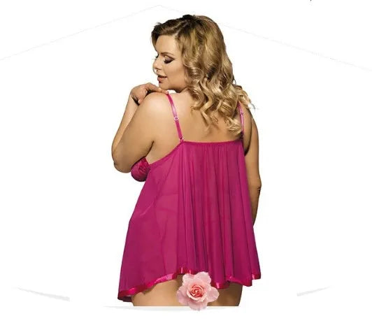 Women's polyester sleepdress with mesh and lace detailing in purple colour