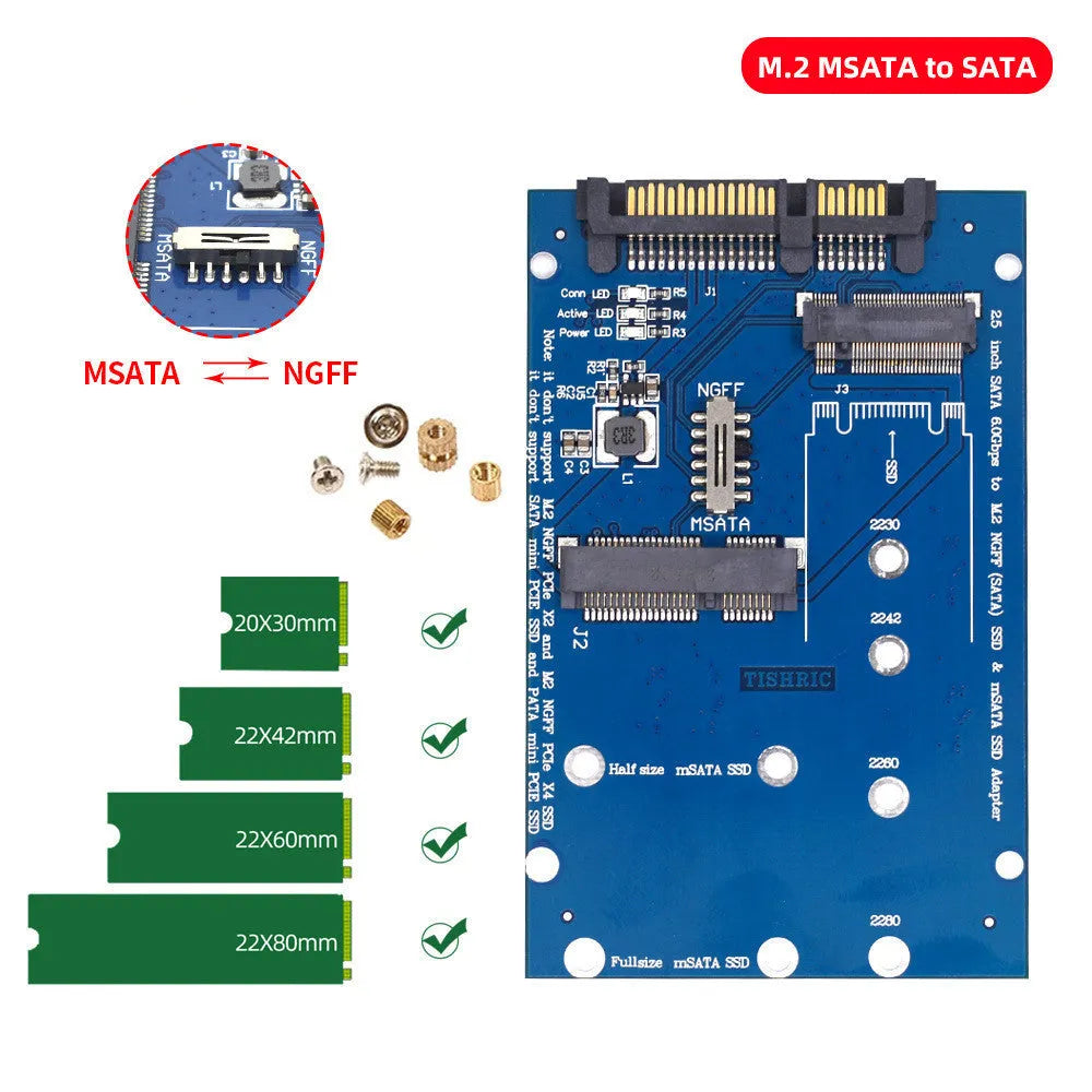 Black SATA to M.2 NGFF SSD adapter card for 2.5-inch drive bay mounting