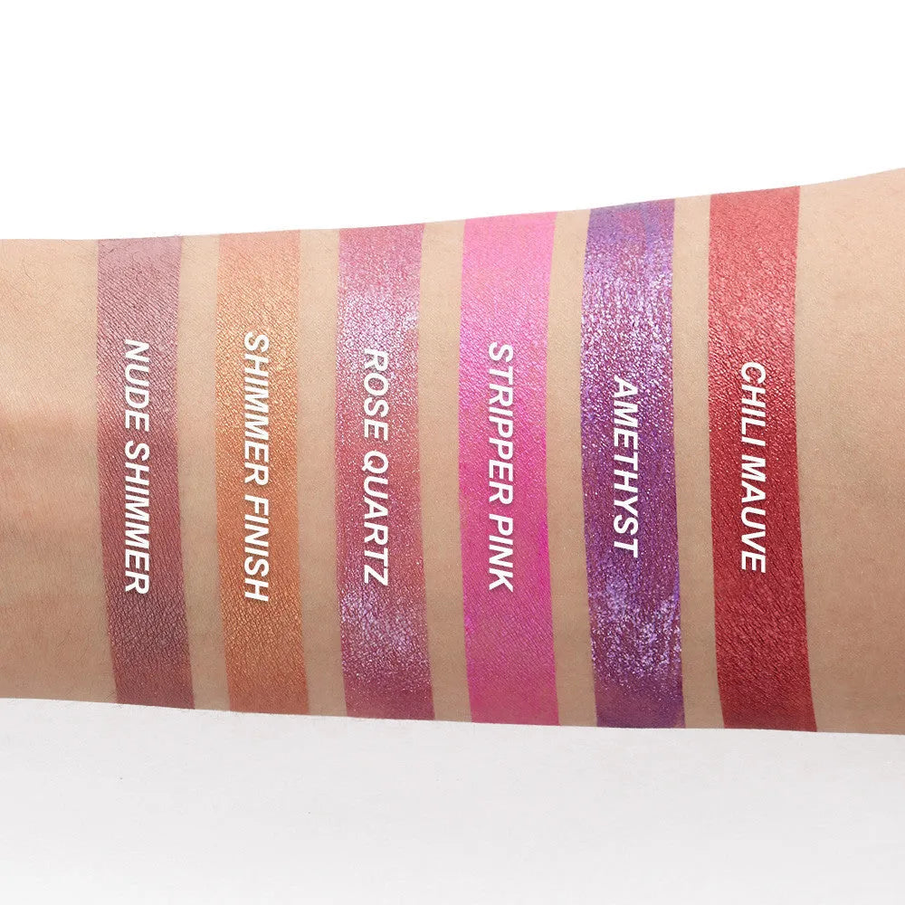 Metallic lip gloss 25g tube 16mm diameter 118mm height in seven shades