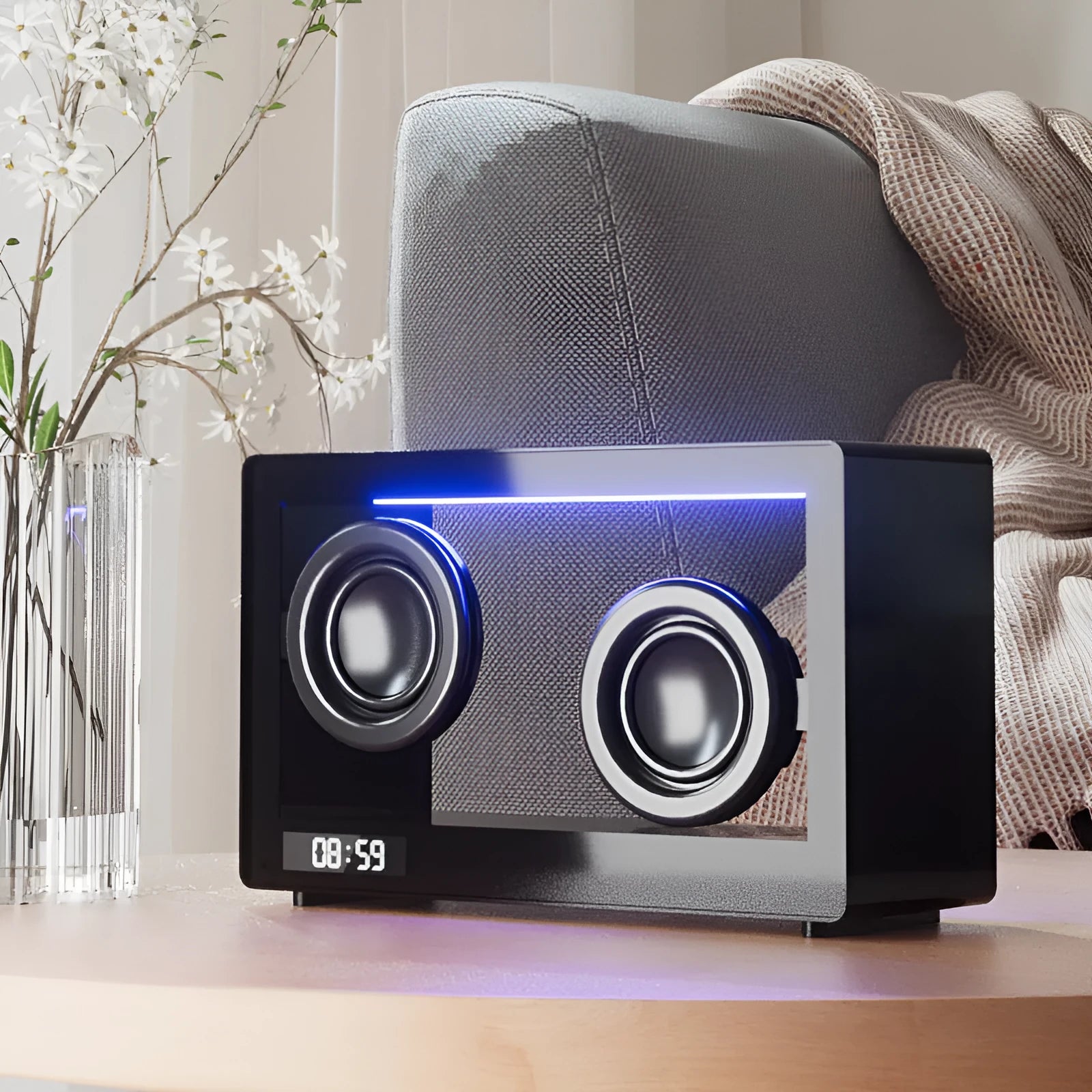 Transparent compact portable wireless Bluetooth speaker with lithium battery in white