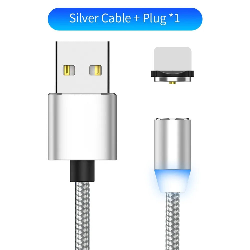 YBD 1 metre magnetic LED charging cable with cotton yarn weave and black aluminium connector