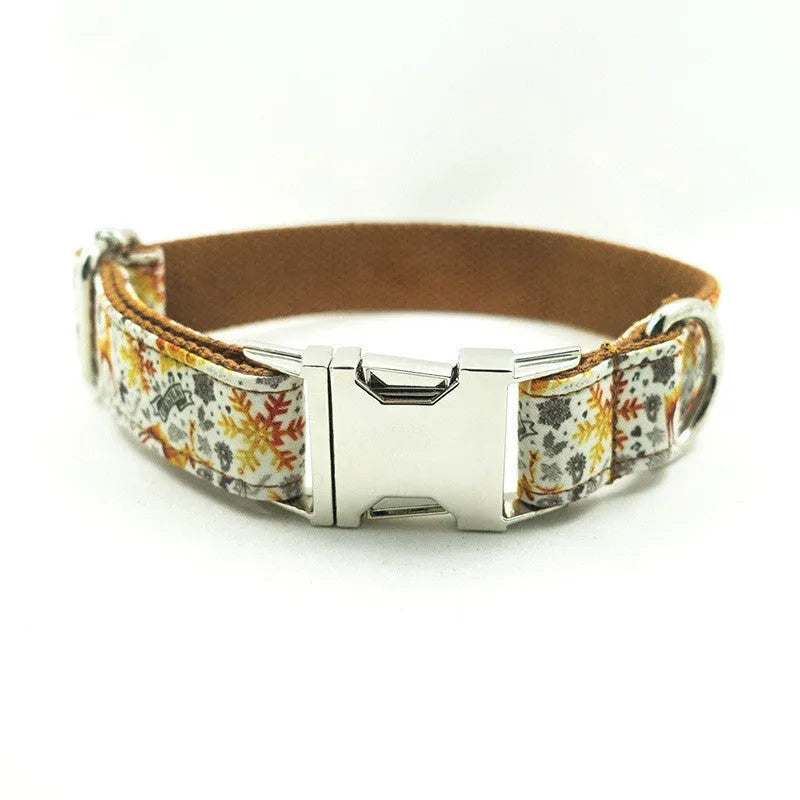 Golden Christmas polyester pet collar with adjustable rope strap size XS to XL