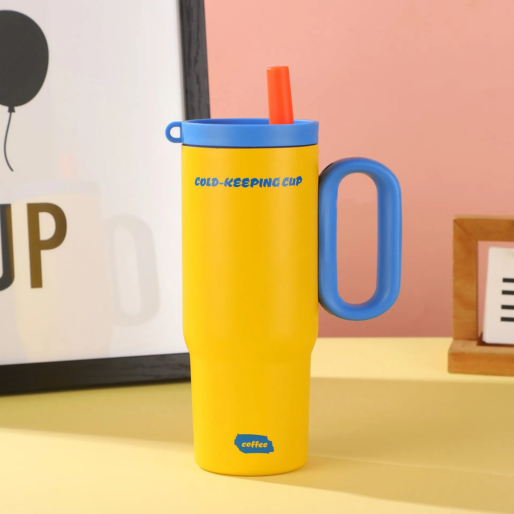 Portable ice bath cup with handle and straw in various colour options