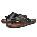 Men's black PU leather casual slippers with a non-slip sole, shown from the side.