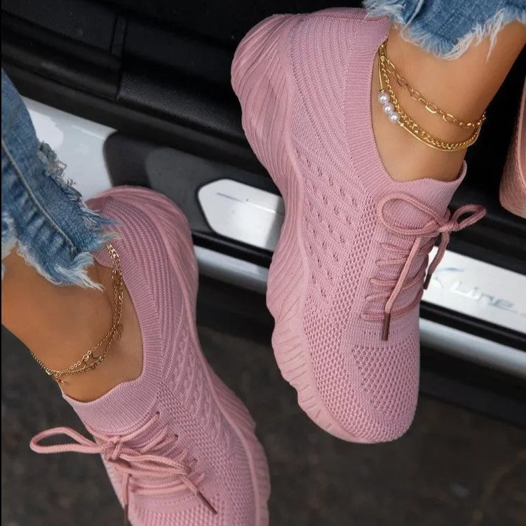 Women's thick sole solid colour sneakers in sports style showing available colour options