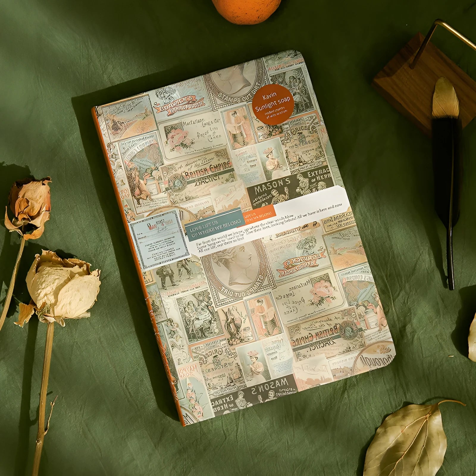 Carving Time A5 kraft paper notebook with European retro illustrations in blue, coffee or red colours