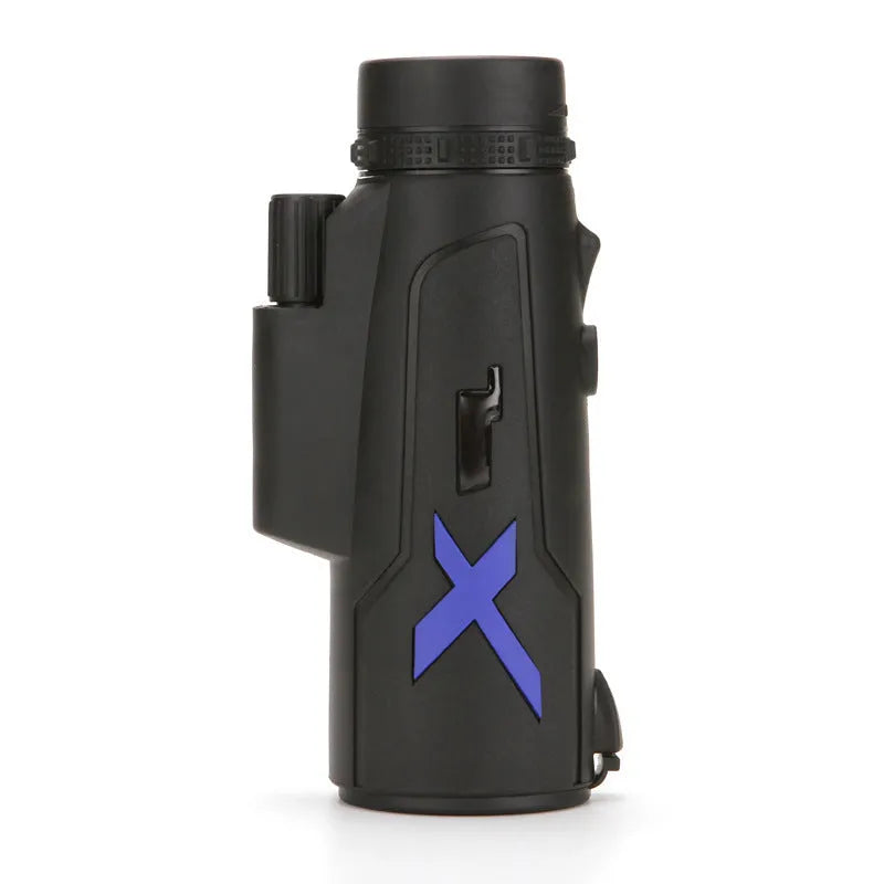 Black 20x50 monocular telescope showing objective lens and eyepiece
