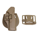 Black plastic tactical holster on plain background for duty carry use