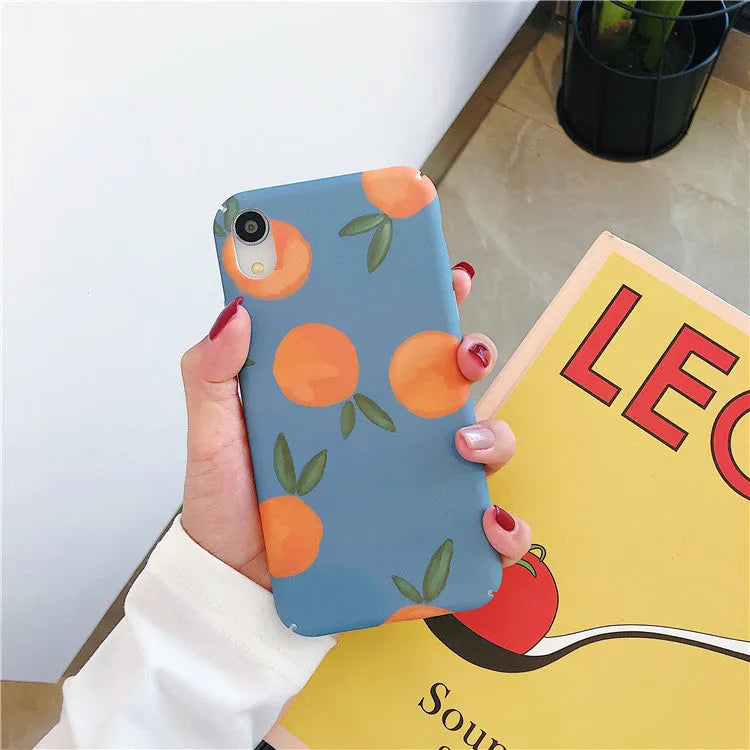 Orange plastic retro back cover case for iPhone with blue water pattern design