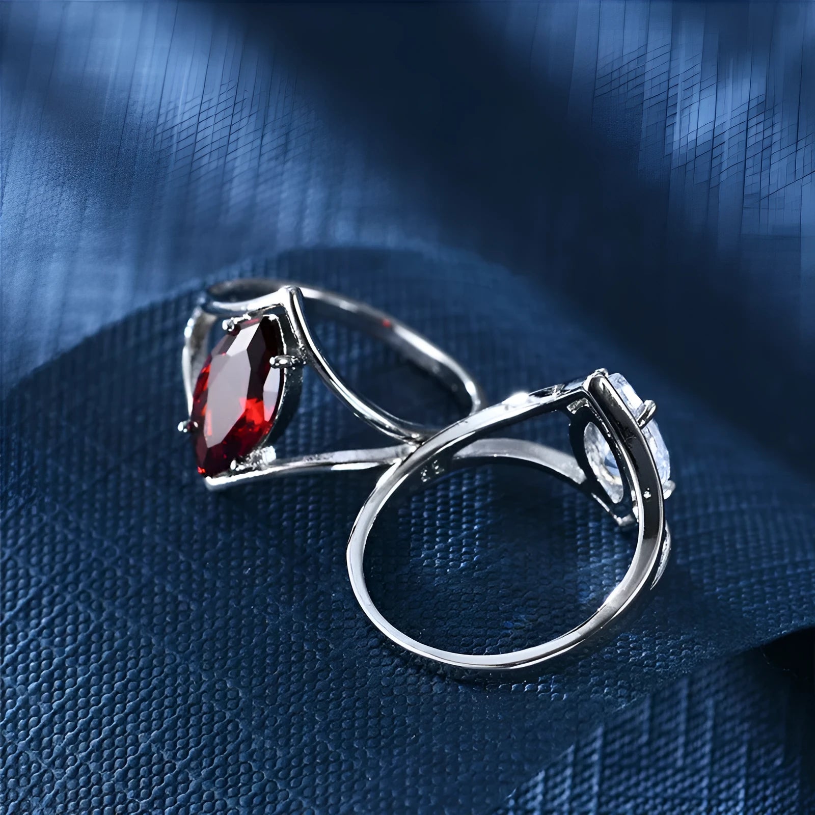 Personalised ling-shaped zircon ring for women, copper construction, white colour option, shown on finger