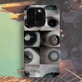 Retro art niche phone case for iPhone with scratch resistant hard shell in glossy finish, front view