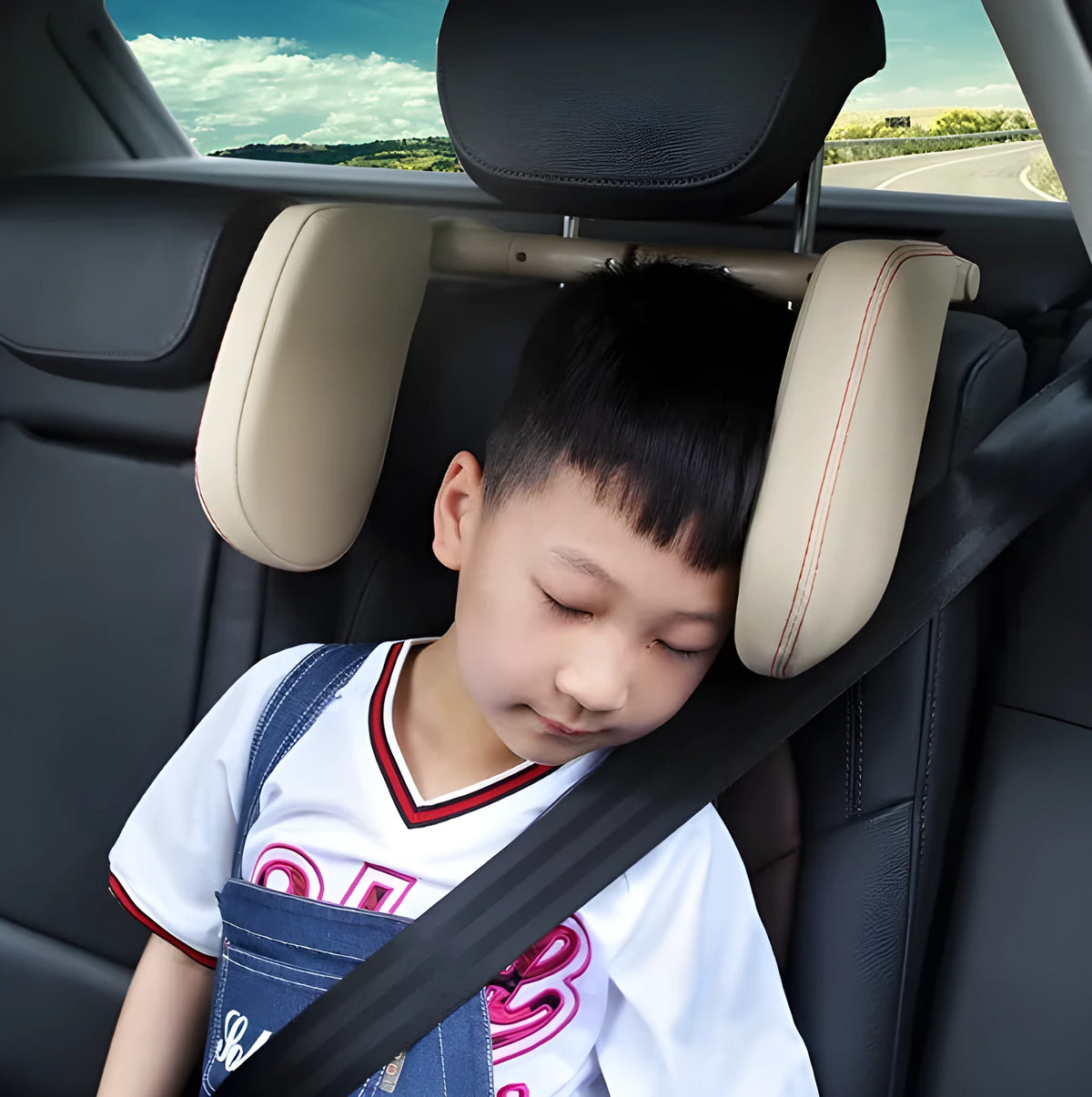 Car sleeping side pillow with ABS+ leather cover and rebound sponge filler in black colour