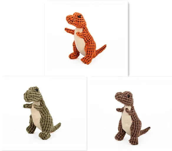 Dinosaur plush dog toy with squeaker, corn velvet outer and PP cotton filling, 25cm or 50cm