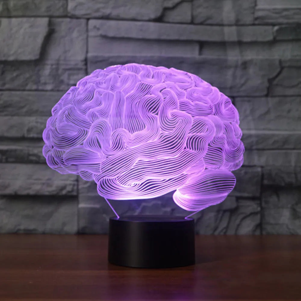 3D illusion LED desk lamp with acrylic brain design and remote control for colour changing operation