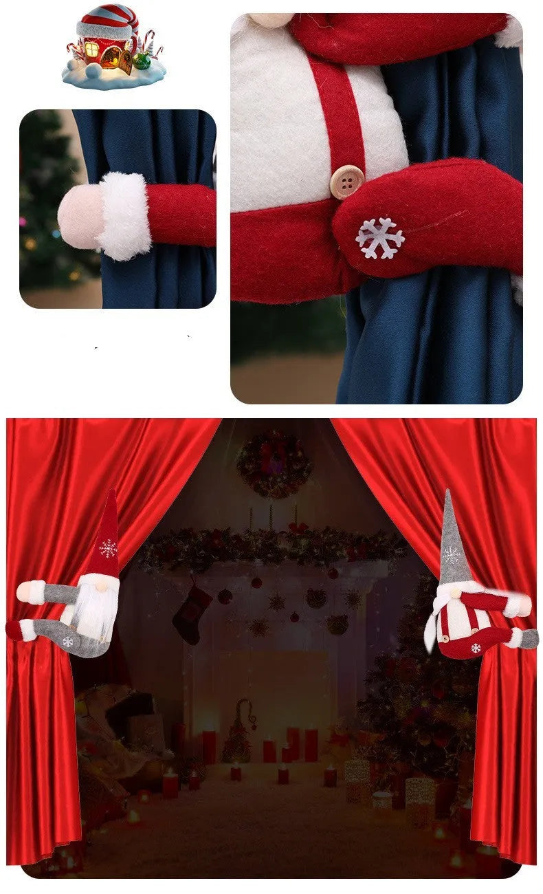 Fabric curtain buckle forest old man side hugging design with snowflake hat and beard 51x22cm