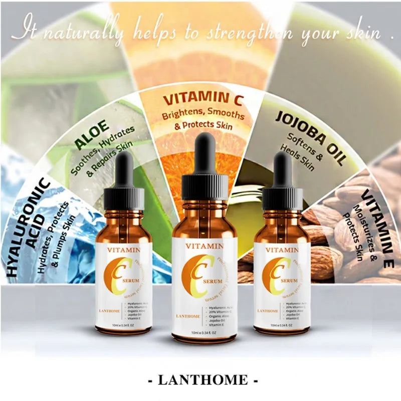 10 ml facial serum bottle with Vitamin C and hyaluronic acid for brightening and anti-aging