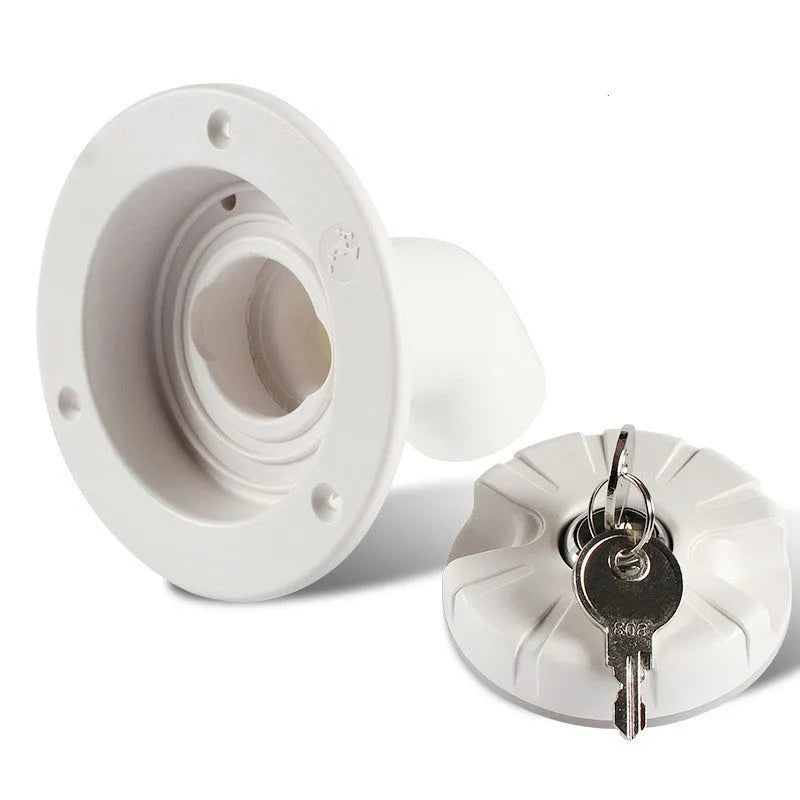 White RV gravity water filling port with 80mm hole and 38mm pipe inner diameter for recreational vehicles