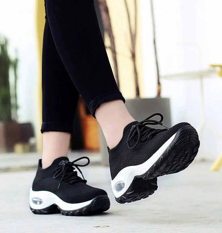 Women's PU sole trainers with 3-5cm middle heel and round toe, shown in one of eight colour options