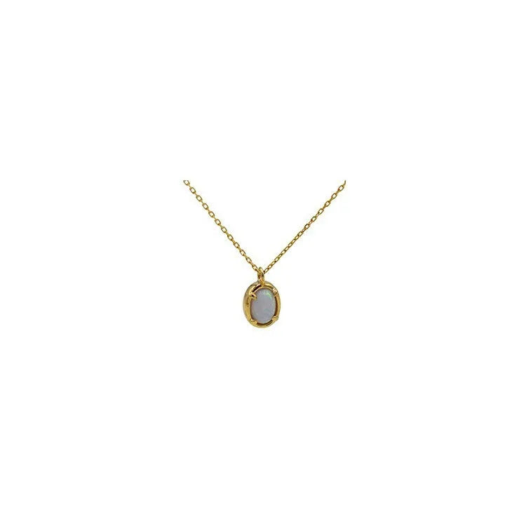 S925 sterling silver pendant necklace with geometric oval jelly opal design and 14K gold plating