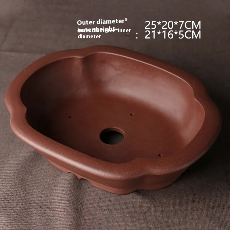 Handmade purple clay bonsai basin in classical Chinese plain style measuring 25x20x7cm