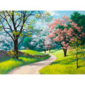 40x50cm landscape paint by numbers kit showing linen canvas, acrylic paints, and optional wooden frame