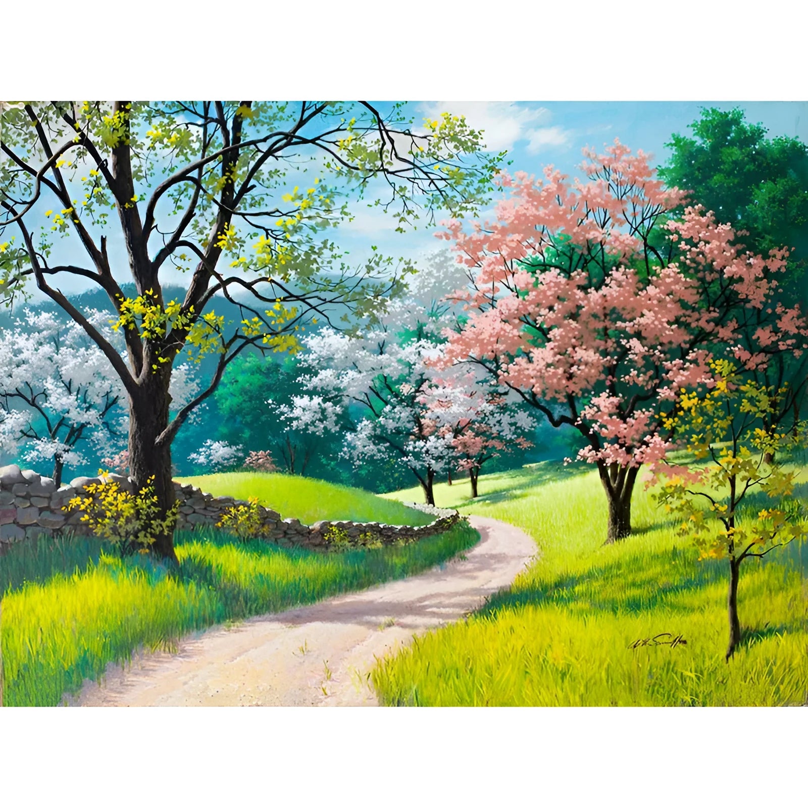 40x50cm landscape paint by numbers kit showing linen canvas, acrylic paints, and optional wooden frame