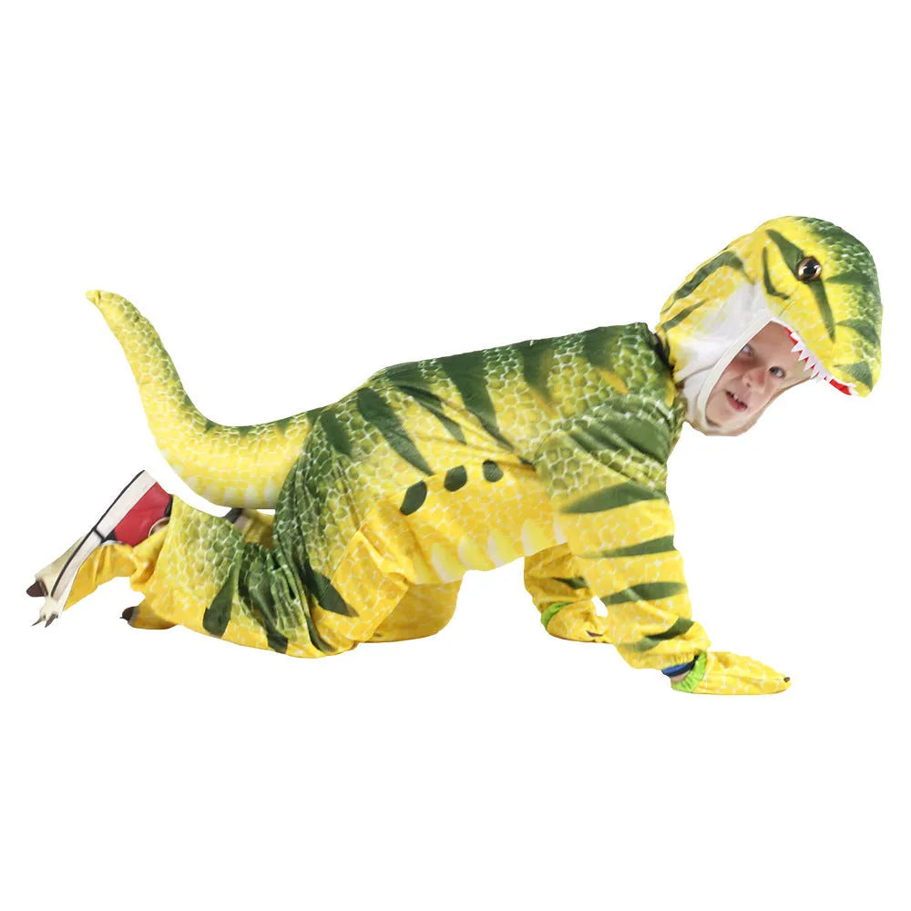 Jurassic Halloween costume for a child available in multiple colours including printed triceratops design.
