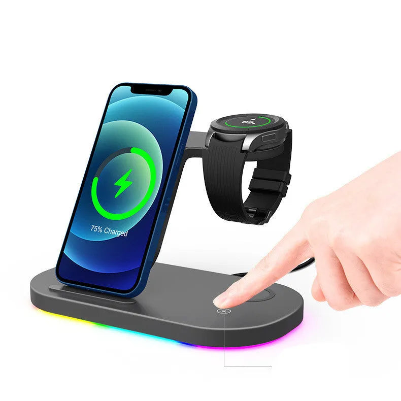 Three-in-one wireless charging station for Apple devices with Type-C port and ABS plastic housing