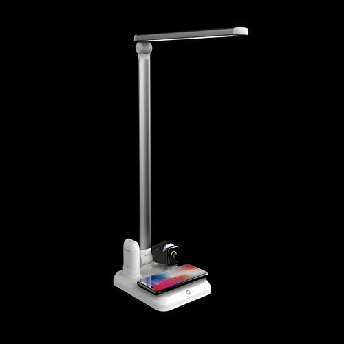 Black and white 4-in-1 LED desk lamp with wireless charging pad and Type-C interface
