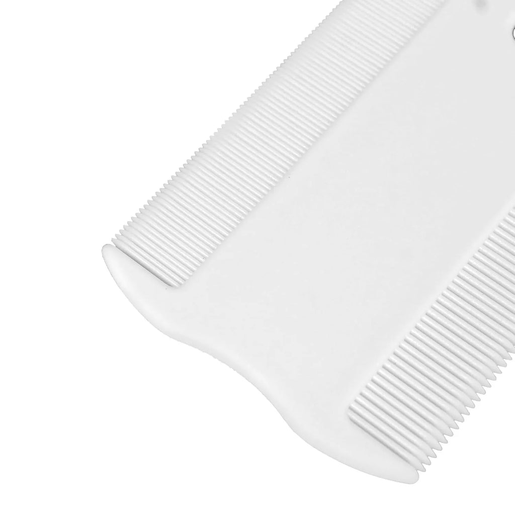 Double-sided plastic pet flea comb showing dense tooth row and grate mouth design for dog and cat grooming