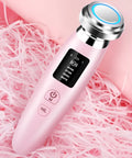 Pink cleansing and rejuvenating beauty instrument showing 185mm length with sonic vibration technology