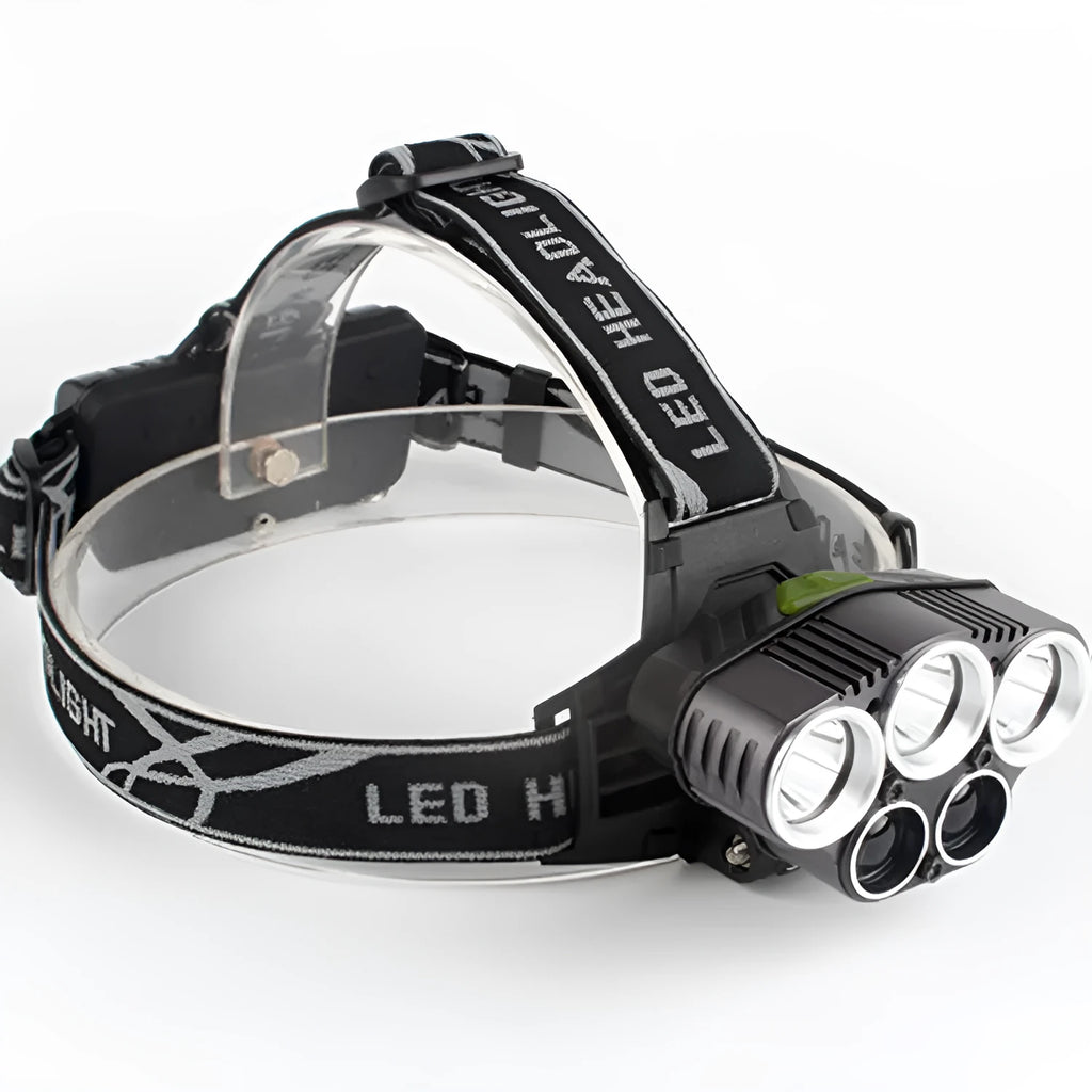 Head-mounted camping torch with LED light and adjustable head strap for outdoor use