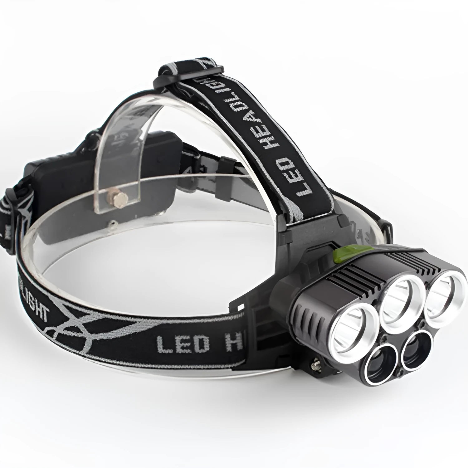 Head-mounted camping torch with LED light and adjustable head strap for outdoor use