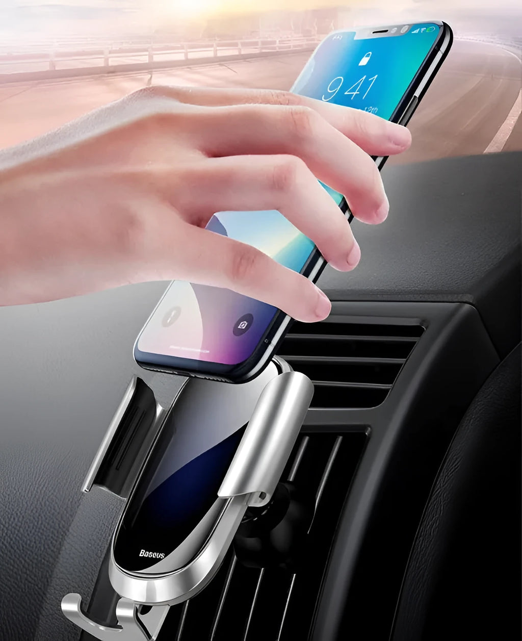 Universal smart car bracket for dashboard mounting in black, blue or silvery colours
