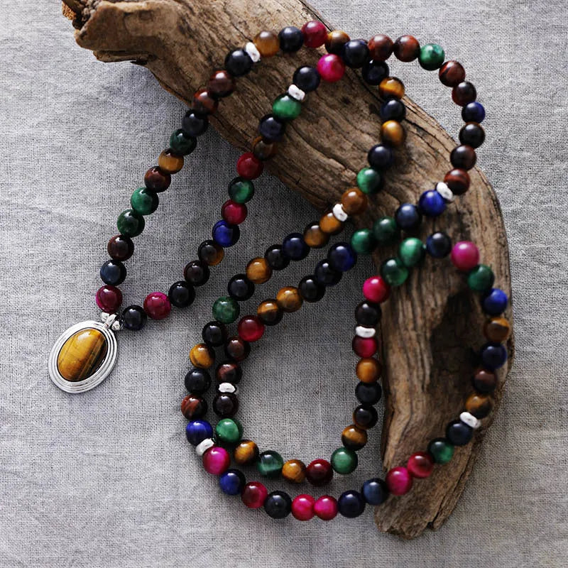 Handmade colour tiger eye natural stone necklace bracelet with zodiac crown wing heart pendants