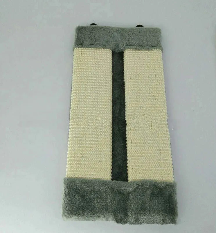 Foldable beige cat scratcher with sisal rope and CARB certified board on floor