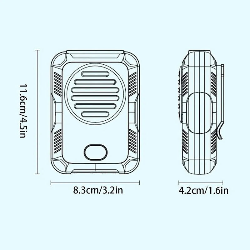 Green leafless waist hanging portable fan with USB charging cable