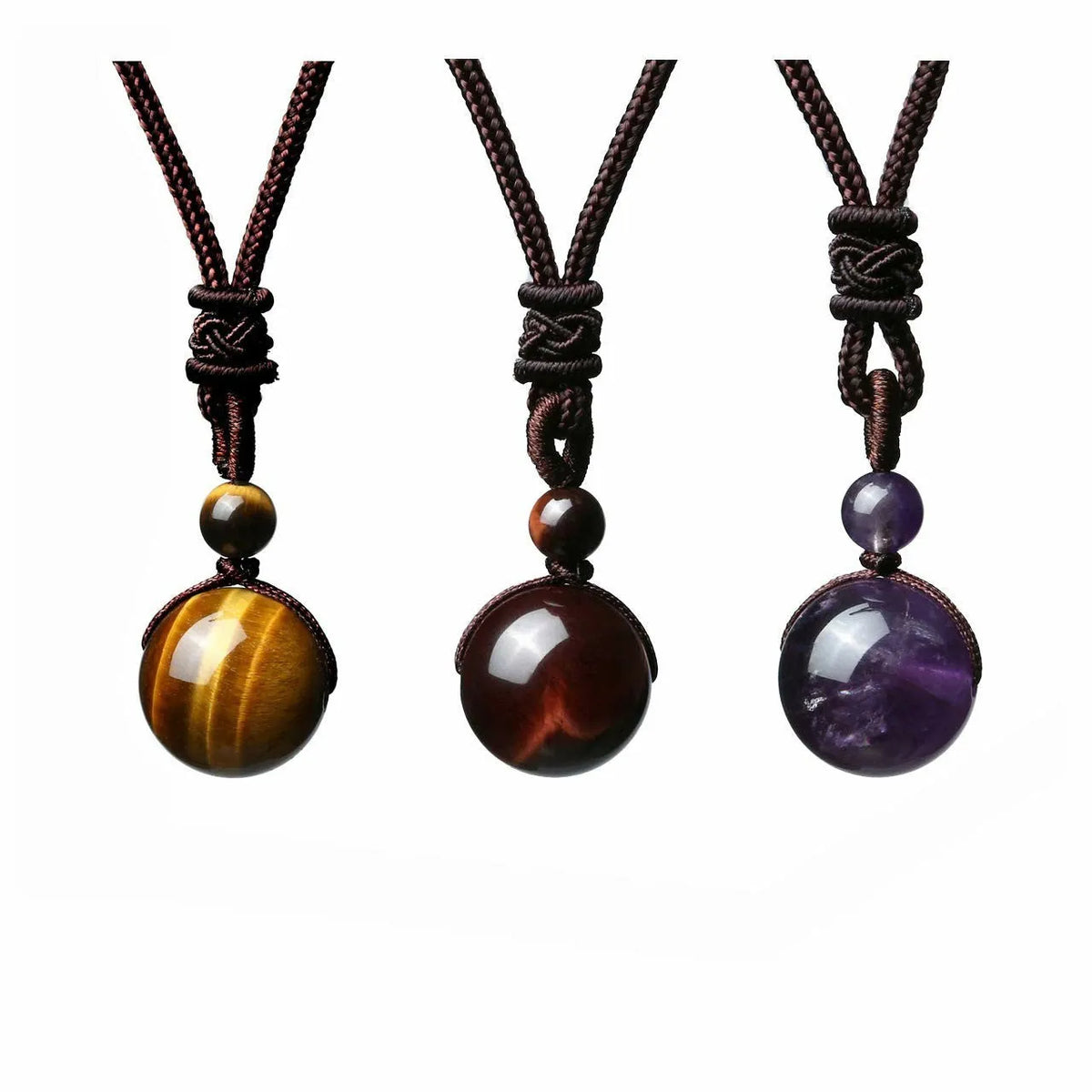 16mm natural obsidian pendant necklace with amethyst on adjustable cord, multicolor finish