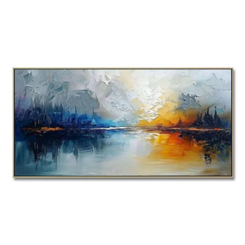 Abstract modern horizontal handmade oil painting on canvas, large wall art for living room or hotel