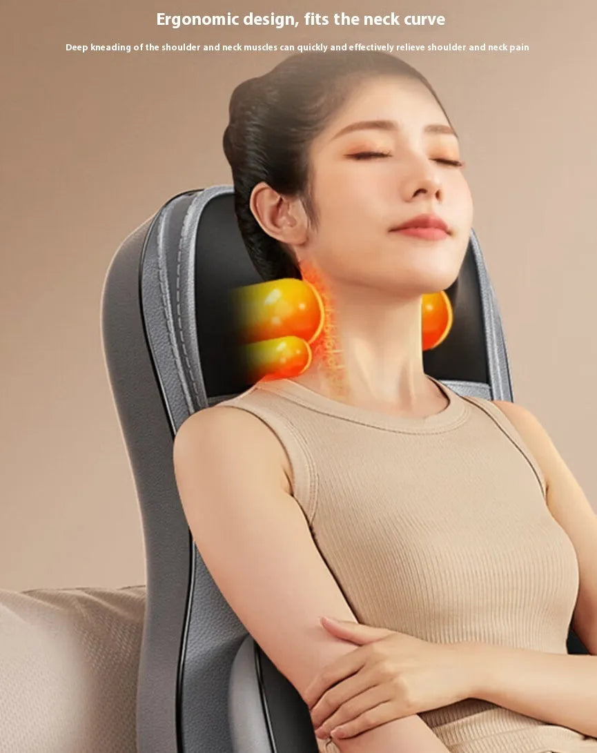 Grey massage back cushion with five-in-one mechanical and airbag massage for neck shoulders waist back hips
