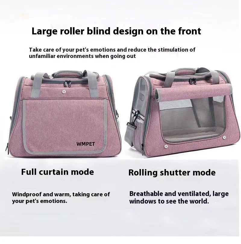Canvas pet carrier bag in gray with large 35-litre capacity for cat travel, hard-sided and breathable design