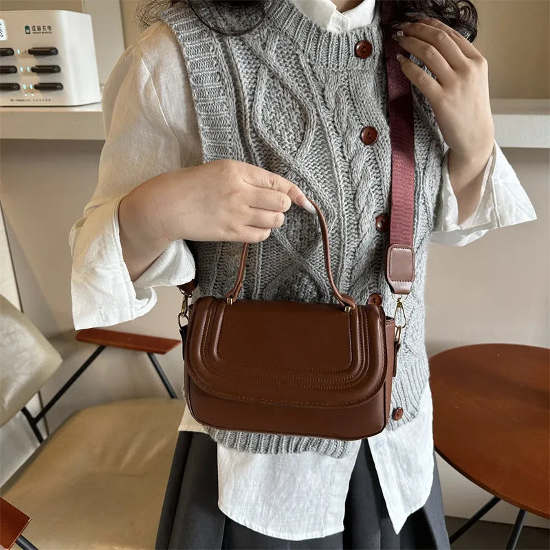 Women's PU crossbody bag in horizontal square shape with sewing line detail and document pocket