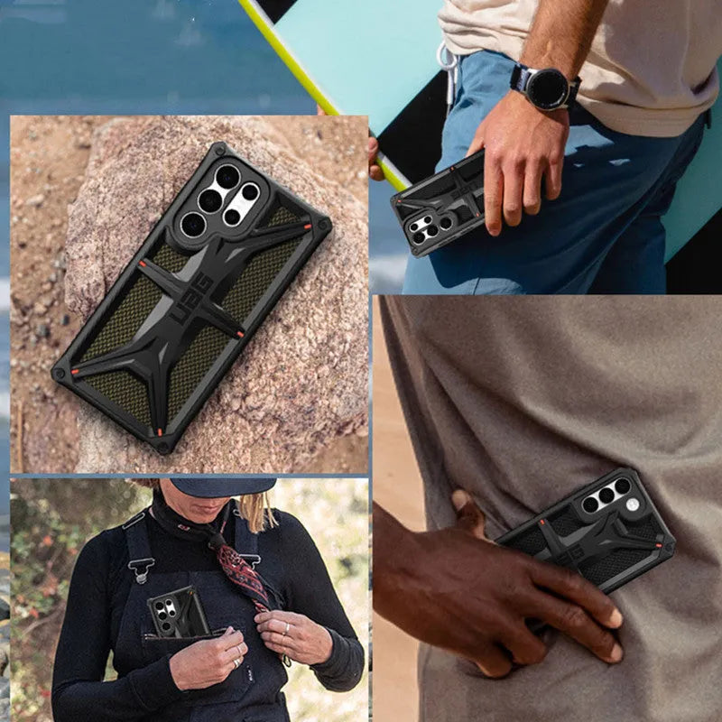 Black slim anti-fall phone case for Samsung Galaxy S22, S22 Plus and S22 Ultra, made from TPU and PC