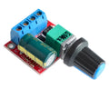 PWM DC motor speed controller with adjustment knob, compact 30mm x 26mm dimensions for 5V-35V operation