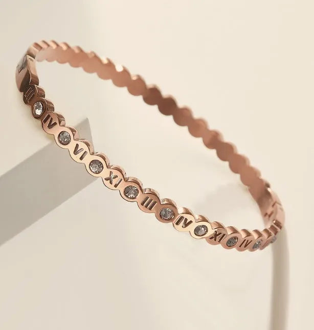 Titanium steel Korean style bracelet with numbers design in gold, rose gold or steel colour finish