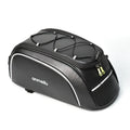 Black waterproof bicycle rear rack bag with 8L capacity mounted on bicycle