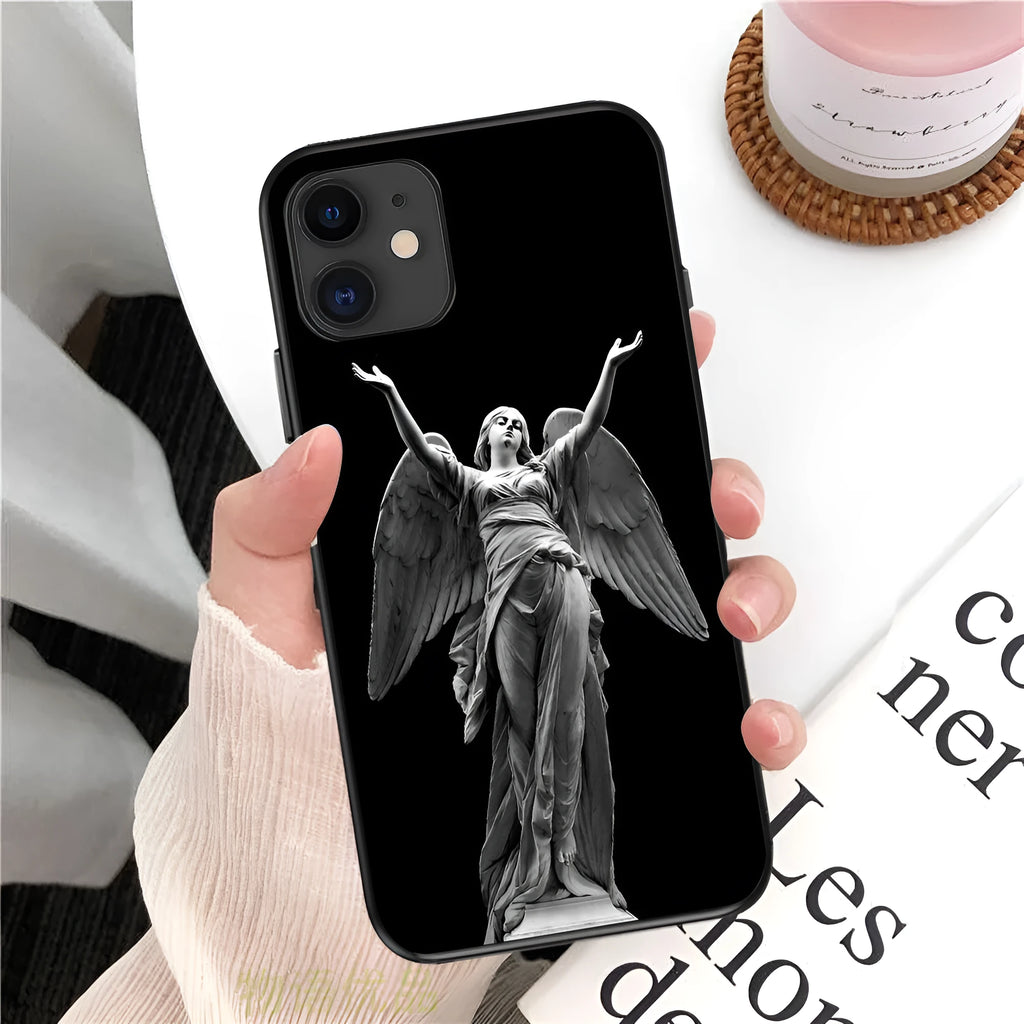 Retro sculpture couple painted TPU phone case for iPhone, simple European-style back cover in 527DS3 colour